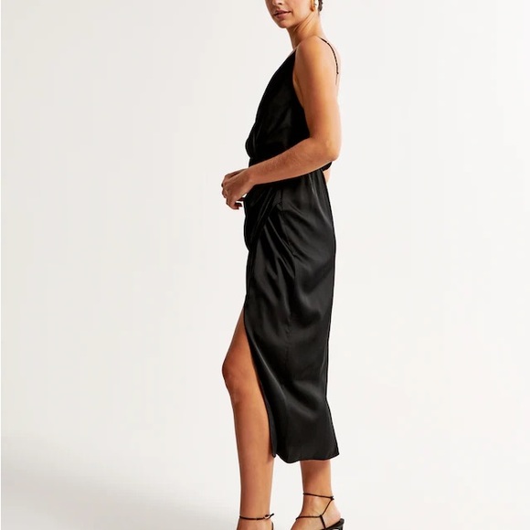 Abercrombie Satin Draped Wrap Midi Dress - Picture 3 of 4